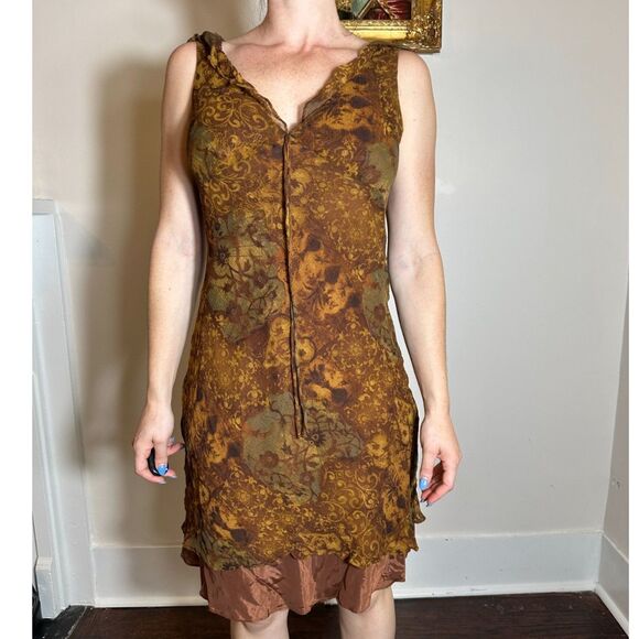 Muse 100% Silk Brown Fairy Mini Dress Size 10 - Picture 1 of 6